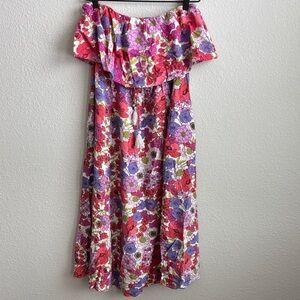 JAPNA Pink Floral Strapless Midi Dress size Medium